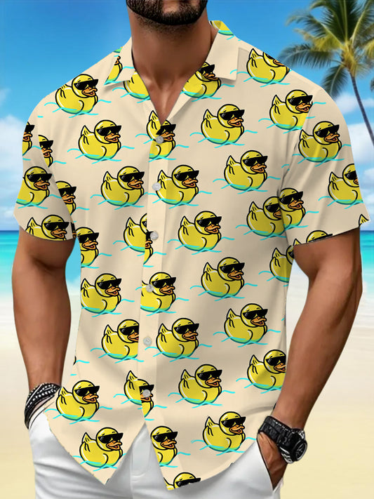 Chemise de vacances à manches courtes décontractée drôle de petits canards jaunes pour hommes