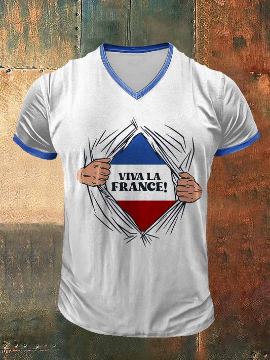 Viva La France Imprimé Vintage Mode à manches courtes T-shirt col V