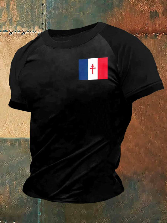 Black Cat Print Vintage Fashion Plunger T-shirt à manches courtes pour hommes