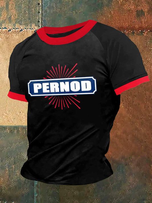 Pernod Print Vintage Fashion Plunger T-shirt à manches courtes pour hommes