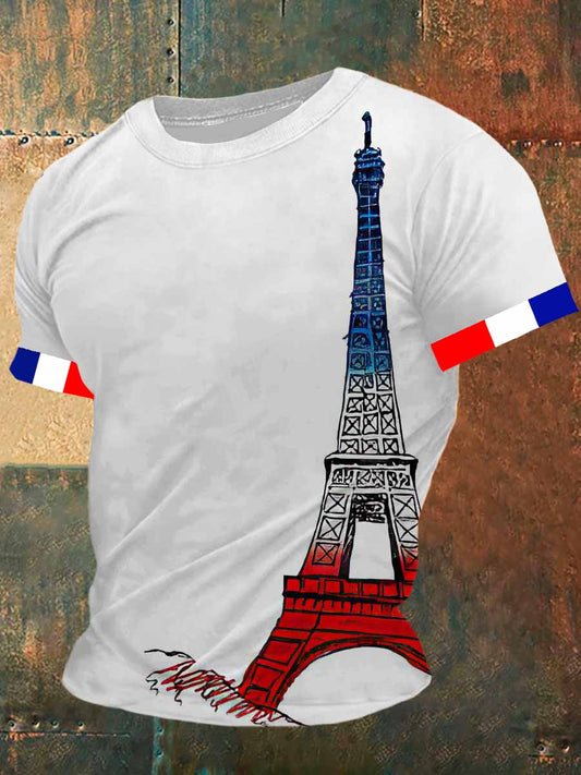 Tour Eiffel Colorful Print Vintage Fashion T-shirt à manches courtes pour hommes