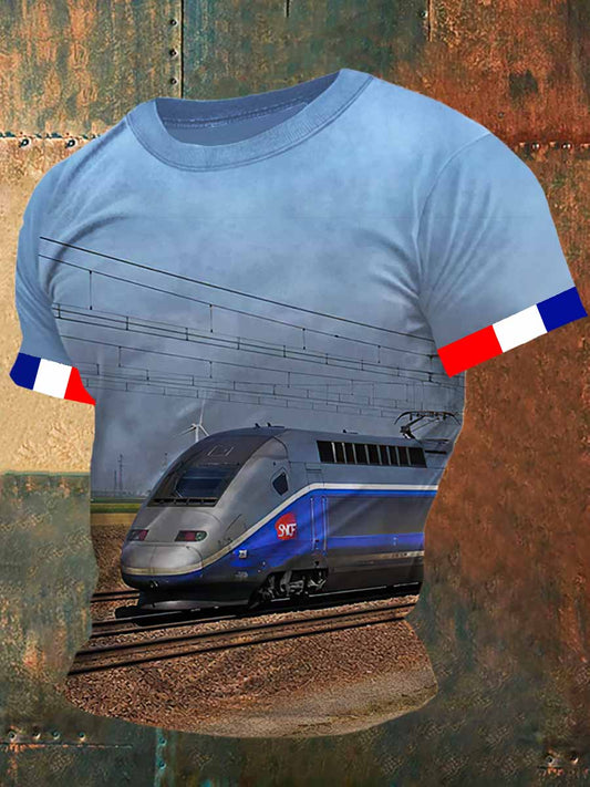 La technologie française de chemin de fer à grande vitesse Imprimer Vintage Fashion T-shirt à manches courtes