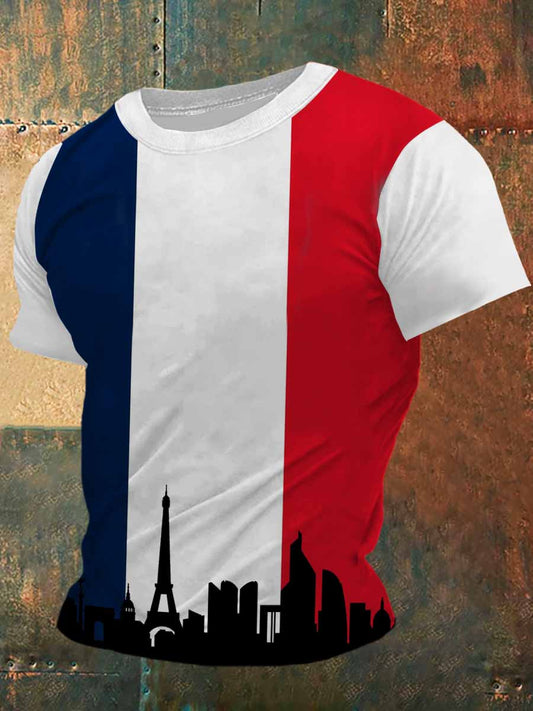 T-shirt à manches courtes France Silhouette Print Vintage Fashion pour hommes