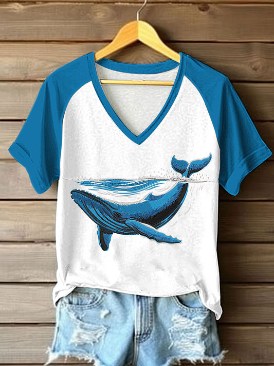 T-shirt Femme Sea Whale Imprimé à Col V