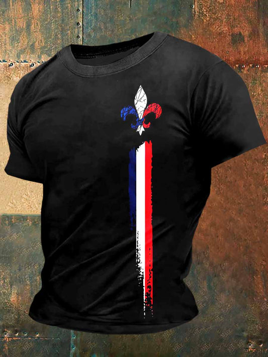 Franch Iris Print Vintage Fashion T-shirt à manches courtes pour hommes