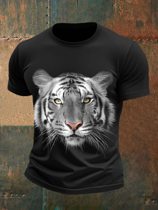 T-shirt imprimé amusant visage de tigre blanc pour homme