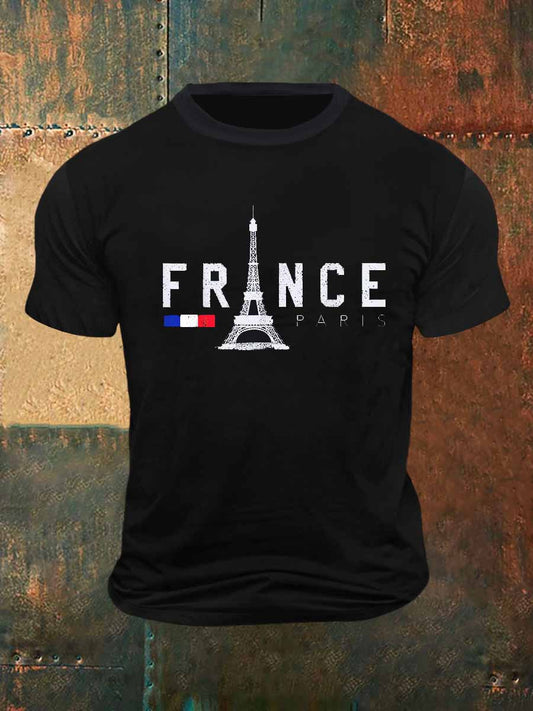 T-shirt à manches courtes France Print Vintage Fashion pour hommes