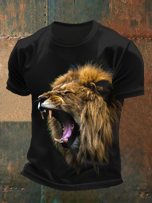 T-shirts féroces d'impression de visage de lion des hommes