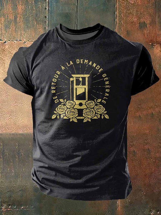 Guillotine Print Vintage Fashion T-shirt à manches courtes pour hommes