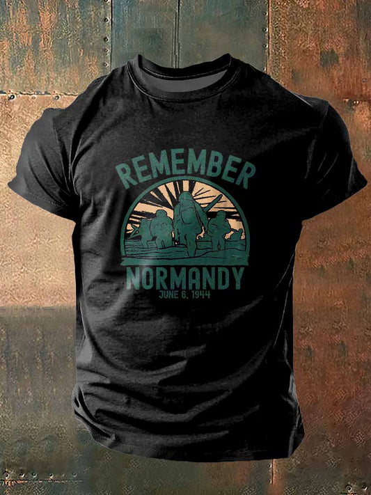 T-shirt à manches courtes D-Day Print Vintage Fashion pour homme