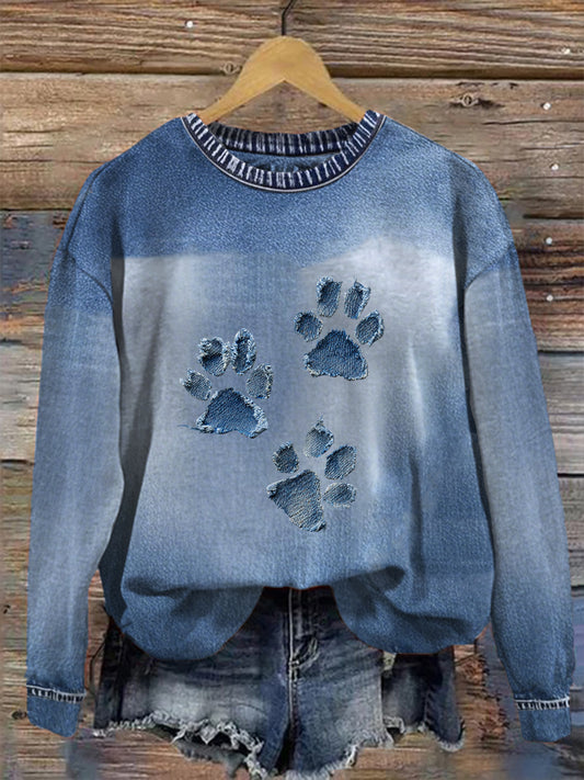 Sweat-shirt patte denim femme