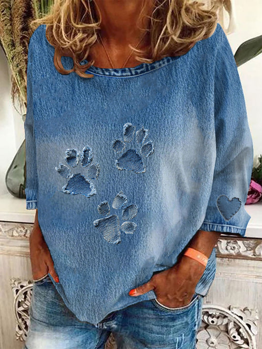 T-shirt à manches longues Denim Paw Femme