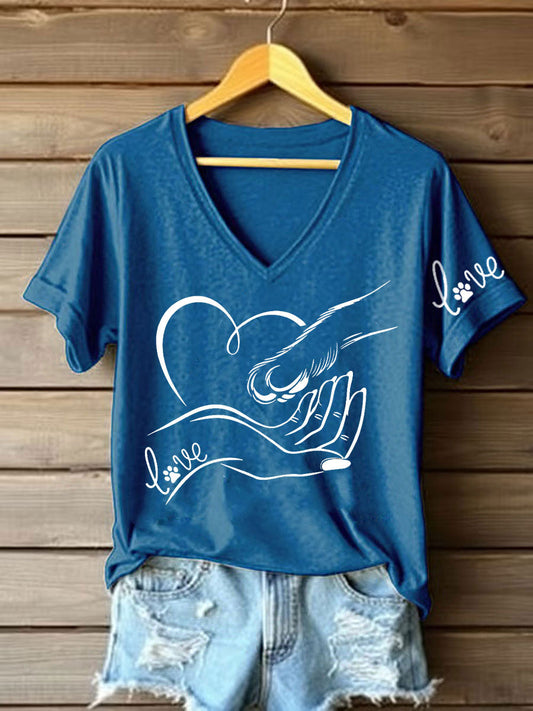 T-shirt décontracté imprimé à la main et à la patte pour femmes