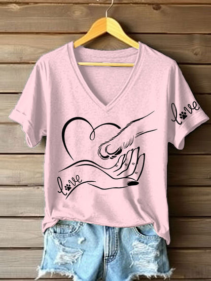 T-shirt décontracté imprimé à la main et à la patte pour femmes