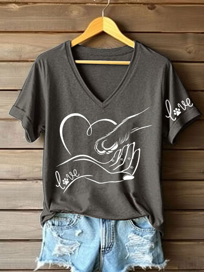 T-shirt décontracté imprimé à la main et à la patte pour femmes