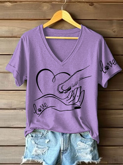 T-shirt décontracté imprimé à la main et à la patte pour femmes