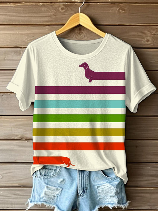 T-shirt à manches courtes imprimé teckel drôle des femmes