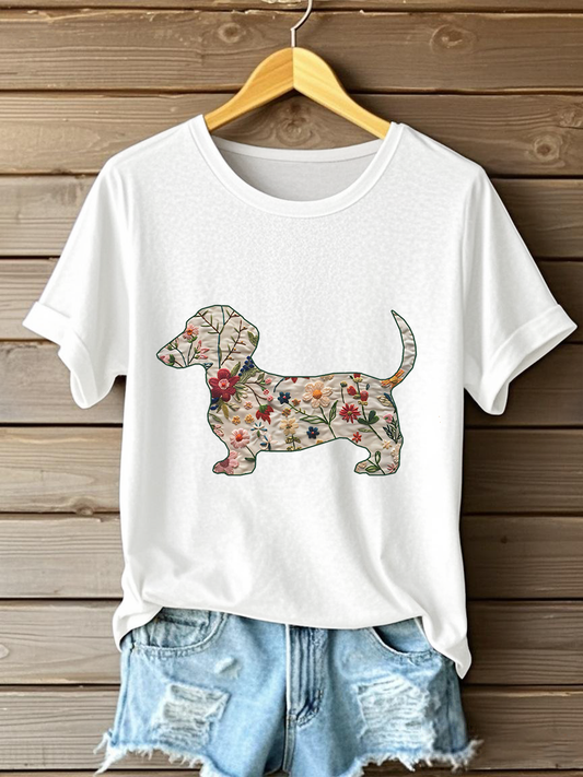 T-shirt décontracté imprimé teckel femme