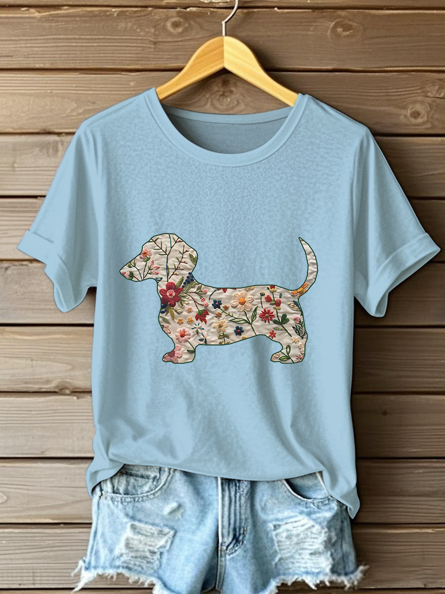 T-shirt décontracté imprimé teckel femme