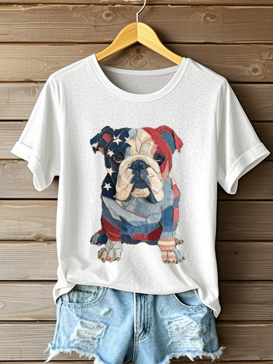 Motif de Bulldog Patchwork Art T-Shirt des femmes