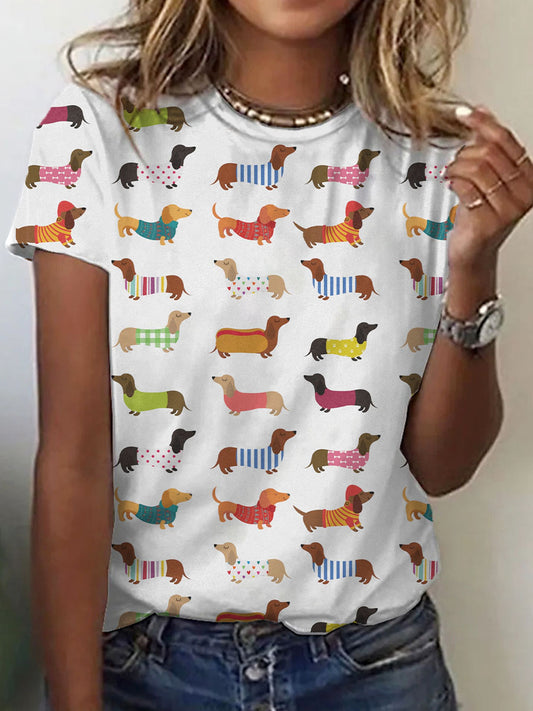 Drôle Teckel Art Imprimer T-shirt à manches courtes des femmes