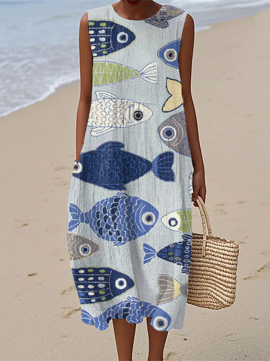 Robe en lin vintage femme poisson Art Print