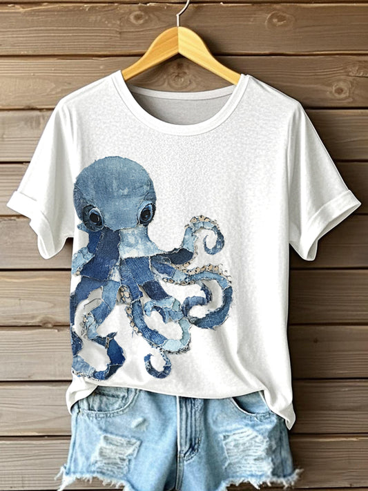 Motif de pieuvre Patchwork Art T-Shirt des femmes