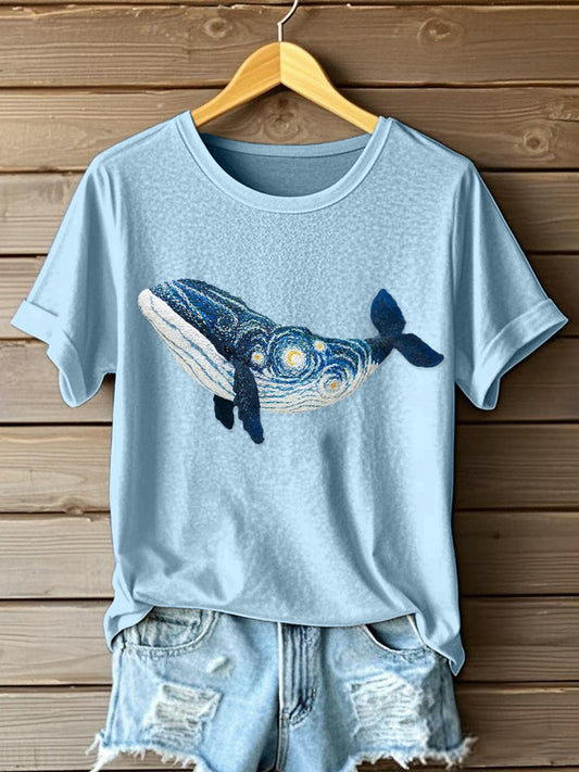 Peinture à l'huile des femmes a inspiré le T-shirt de modèle de baleine