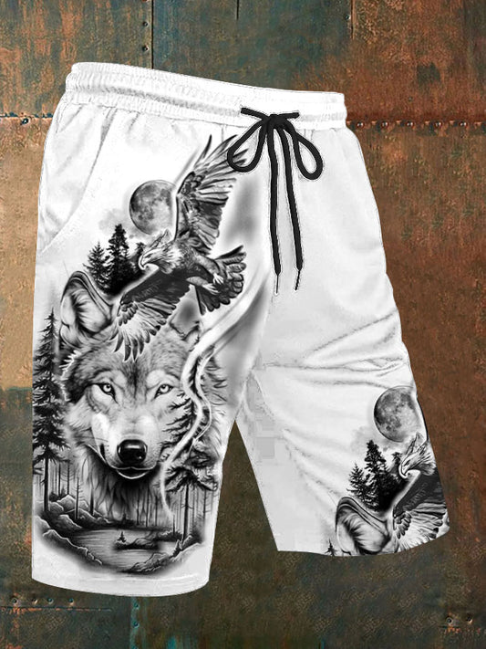 Short décontracté imprimé loup pour homme