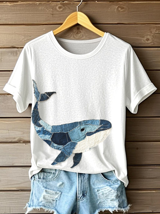 Motif de baleine Patchwork Art T-Shirt des femmes