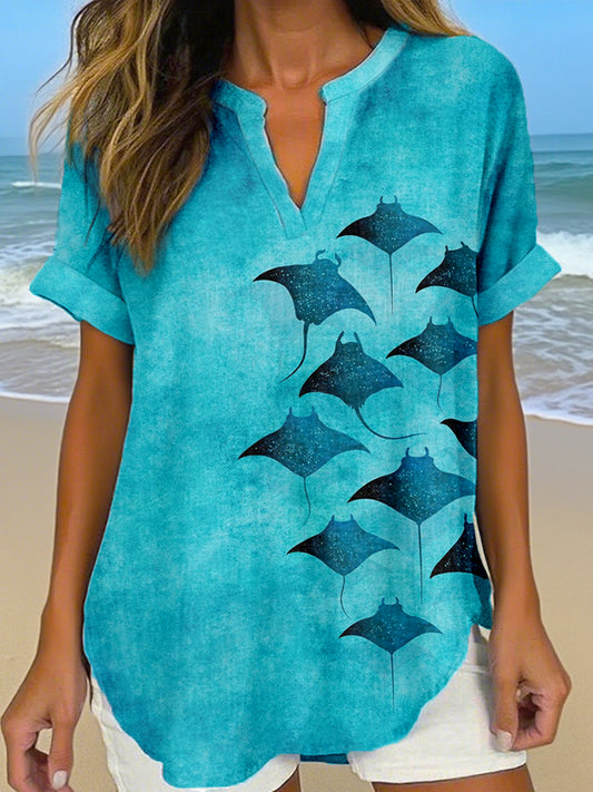 Chemise Femme Manta Rays Art Print Linen