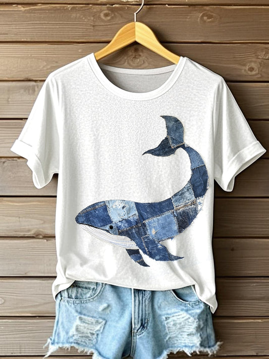 Motif de baleine Patchwork Art T-Shirt des femmes