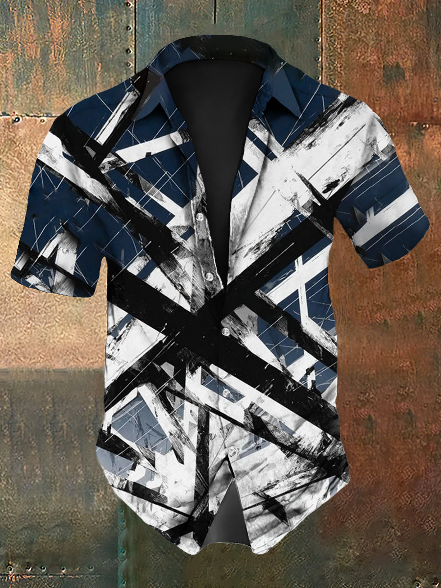 Chemise à manches courtes en coton décontracté à imprimé abstrait Festival vintage pour hommes