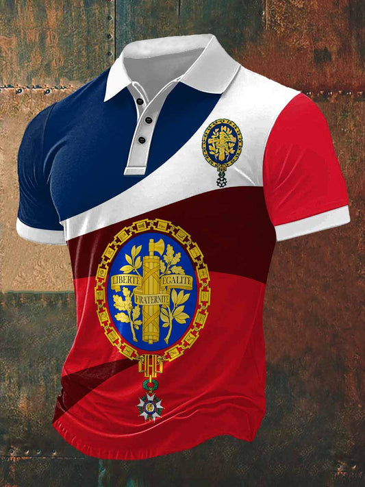 T-shirt à manches courtes France Badge Print Polo pour homme