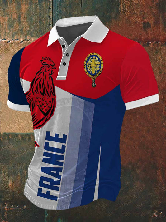 Coq Et Badge Imprimer Polo Neck T-shirt à manches courtes pour hommes