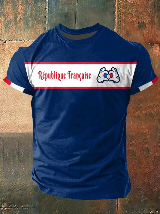 Love France Print Vintage Fashion T-shirt à manches courtes pour hommes