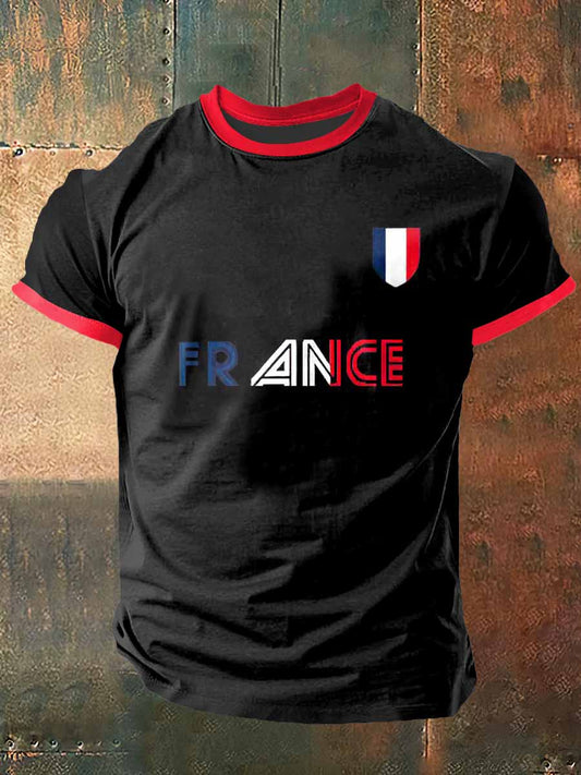 T-shirt à manches courtes à la mode vintage imprimé France pour hommes