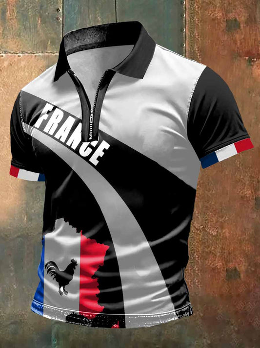 T-shirt à manches courtes à col polo imprimé France pour homme