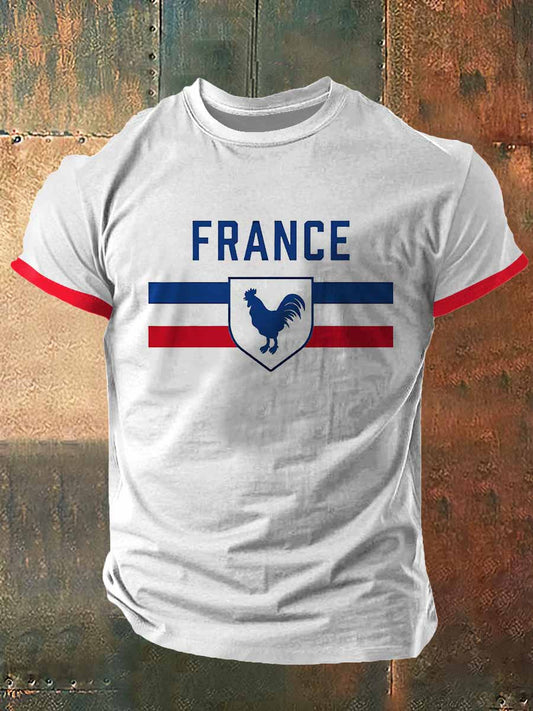 T-shirt à manches courtes France Print Vintage Fashion pour hommes