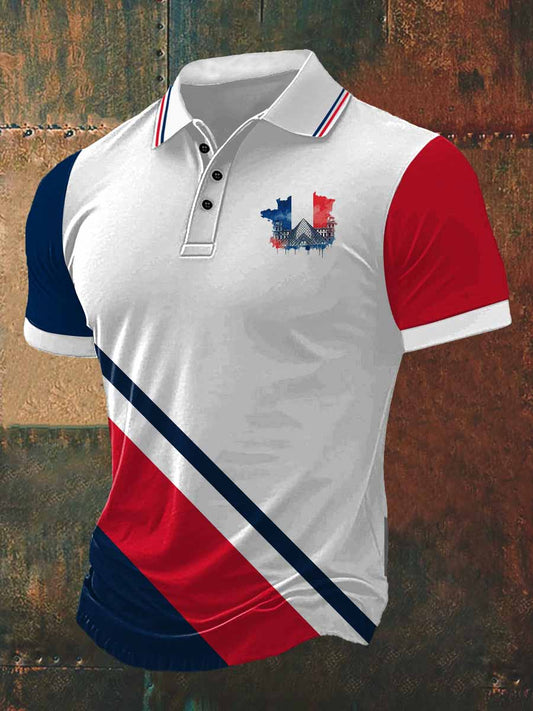 Paris Scenery Print Polo Neck T-shirt à manches courtes pour hommes