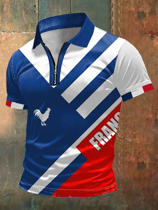 T-shirt manches courtes à col polo à imprimé coq France pour homme