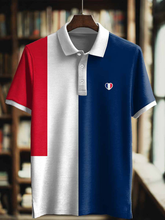 T-shirt à manches courtes Love France Print Polo Neck pour homme