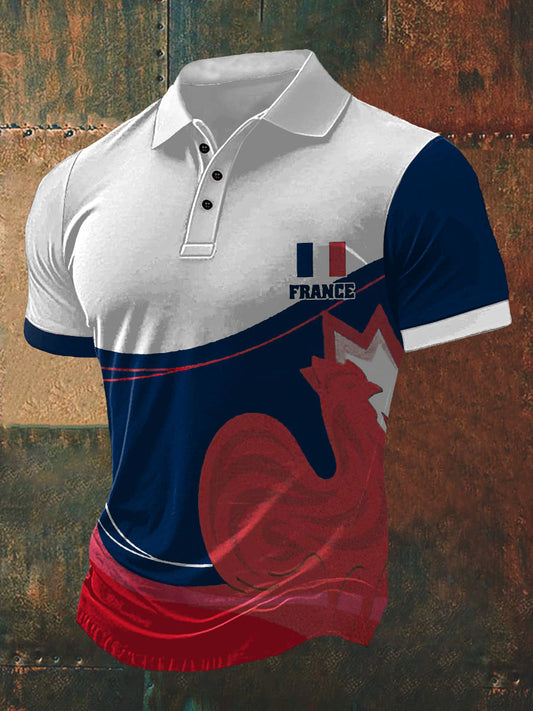 T-shirt à manches courtes à col polo imprimé France Coq pour homme