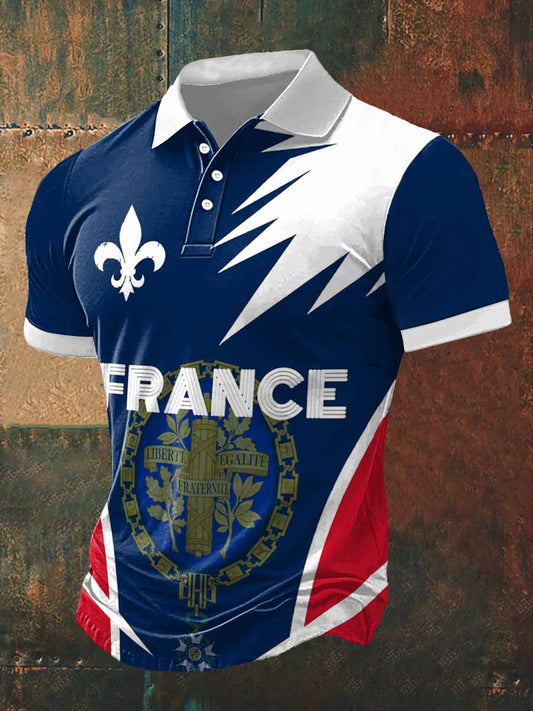T-shirt à manches courtes à col polo imprimé France pour homme