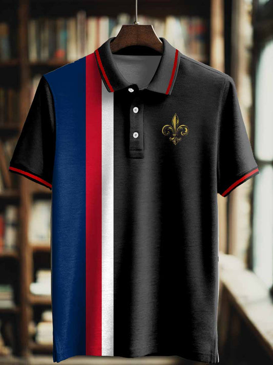 T-shirt à manches courtes à col polo imprimé Fleur de lys Homme