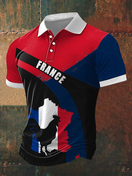 T-shirt à manches courtes à col polo imprimé France Coq pour homme