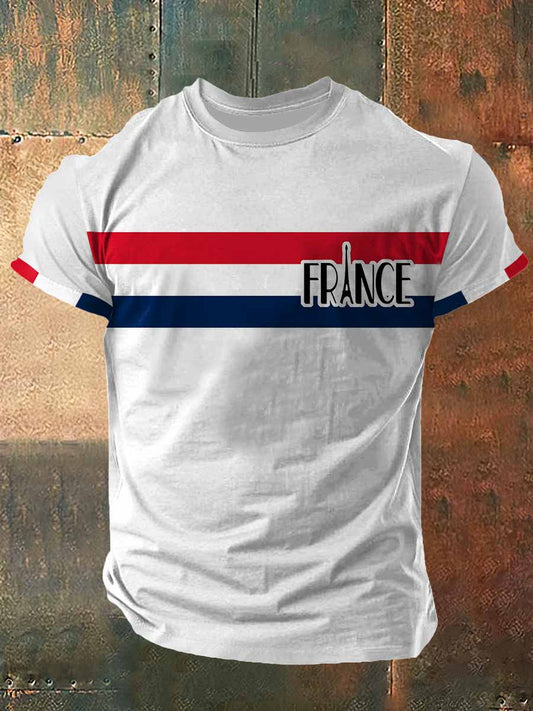 T-shirt à manches courtes France Print Vintage Fashion pour hommes