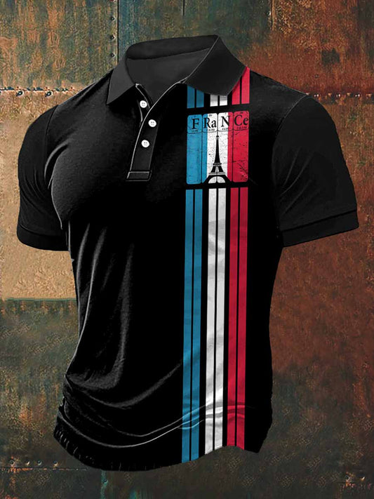 T-shirt à manches courtes à col polo coloré France pour hommes