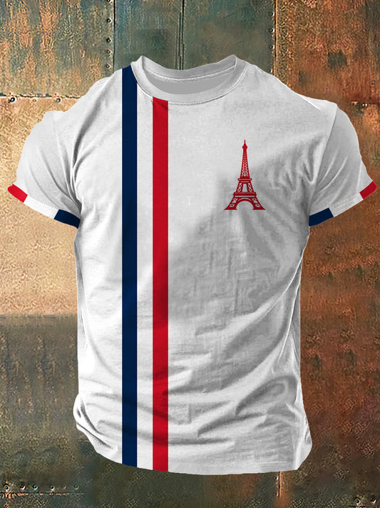 Tour Eiffel Imprimer Vintage Fashion T-shirt à manches courtes pour hommes