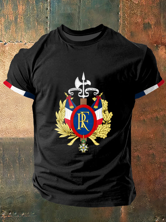 T-shirt à manches courtes France Print Vintage Fashion pour hommes